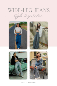 Collage of women wearing wide-leg jeans styled in different outfits, showcasing fashion inspiration for casual and trendy looks.